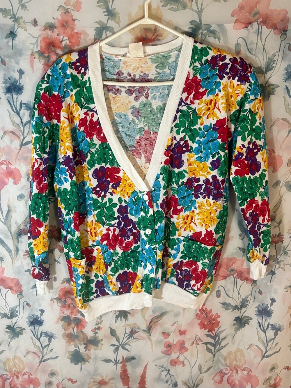 Vintage Floral V-Neck Cardigan Sweater - Multicolor